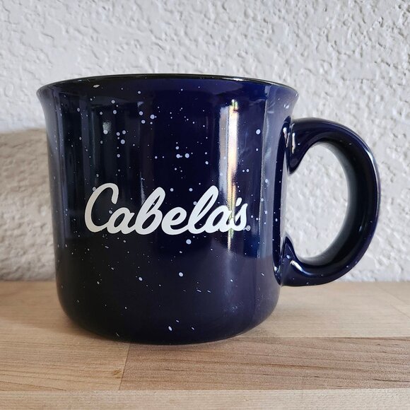 VGUC Cabela's Logo Blue Wide-Mouth Speckled Ceramic Large 16 oz. Coffee Mug - Picture 1 of 3
